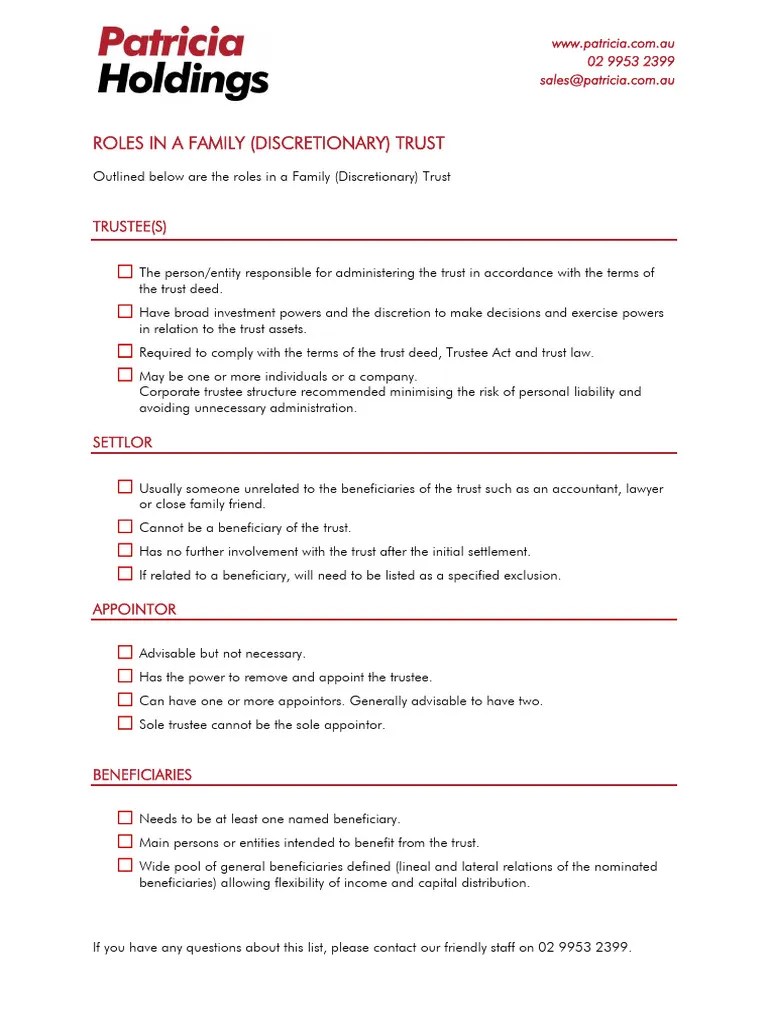Roles In A Discretionary Trust | PDF