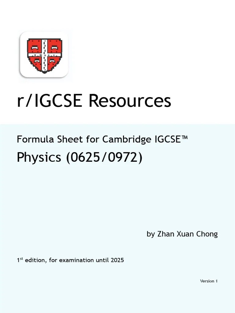 IGCSE Resources - Physics Formula Sheet (FINAL) | PDF
