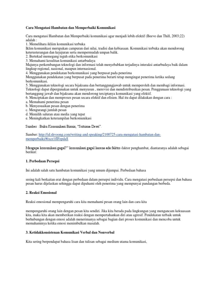 Cara Mengatasi Hambatan Dan Memperbaiki Komunikasi | PDF