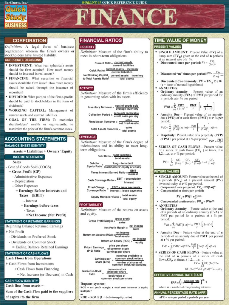Finance Cheat Sheet | PDF