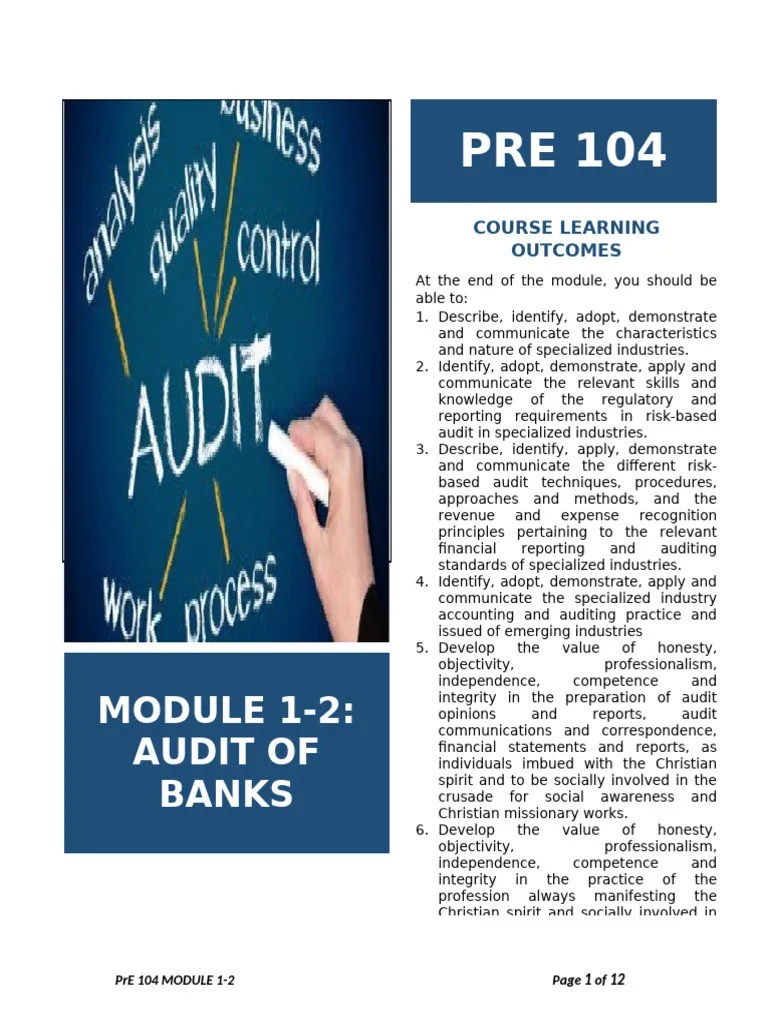 Module 1 2 Audit Of Banks | PDF