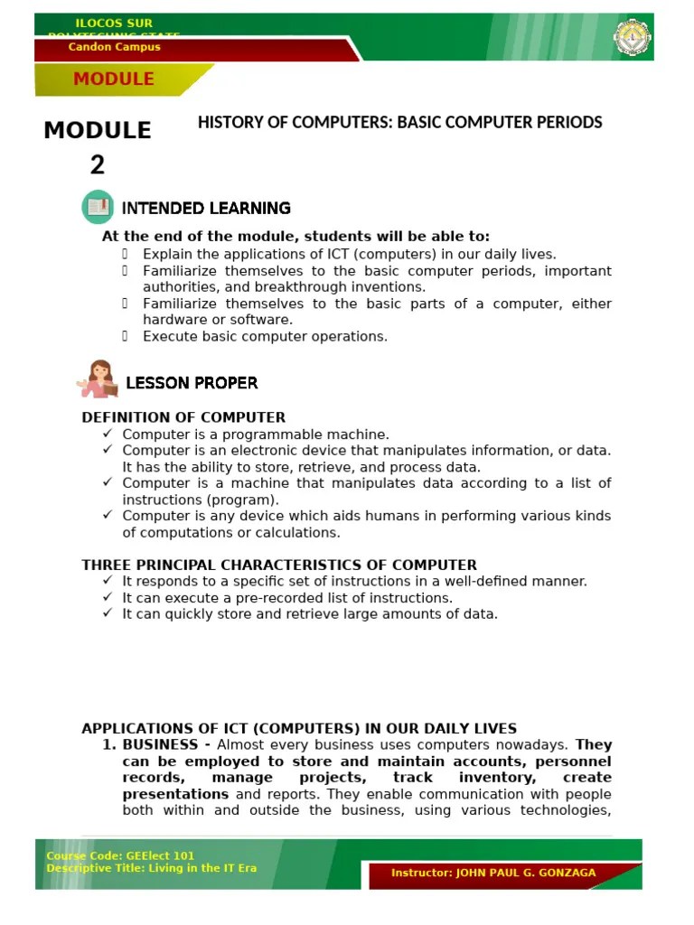 MODULE 2 - History Of Computer: Basic Computer Period | PDF | Power Supply | Business