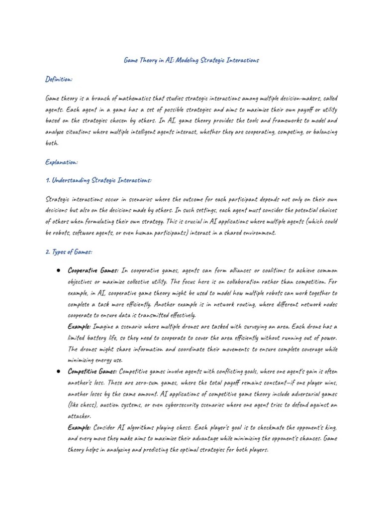 Game Theory In Artificial Intelligence PDF | PDF