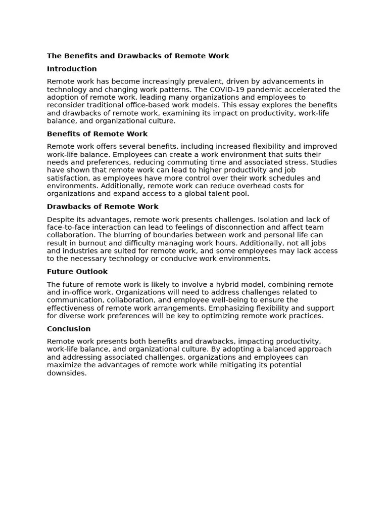 The Benefits And Drawbacks Of Remote Work | PDF | Business