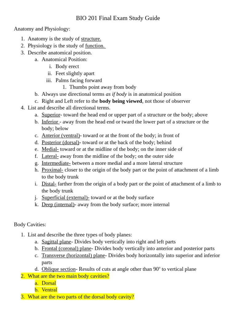 BIO 201 Final Exam Study Guide | PDF