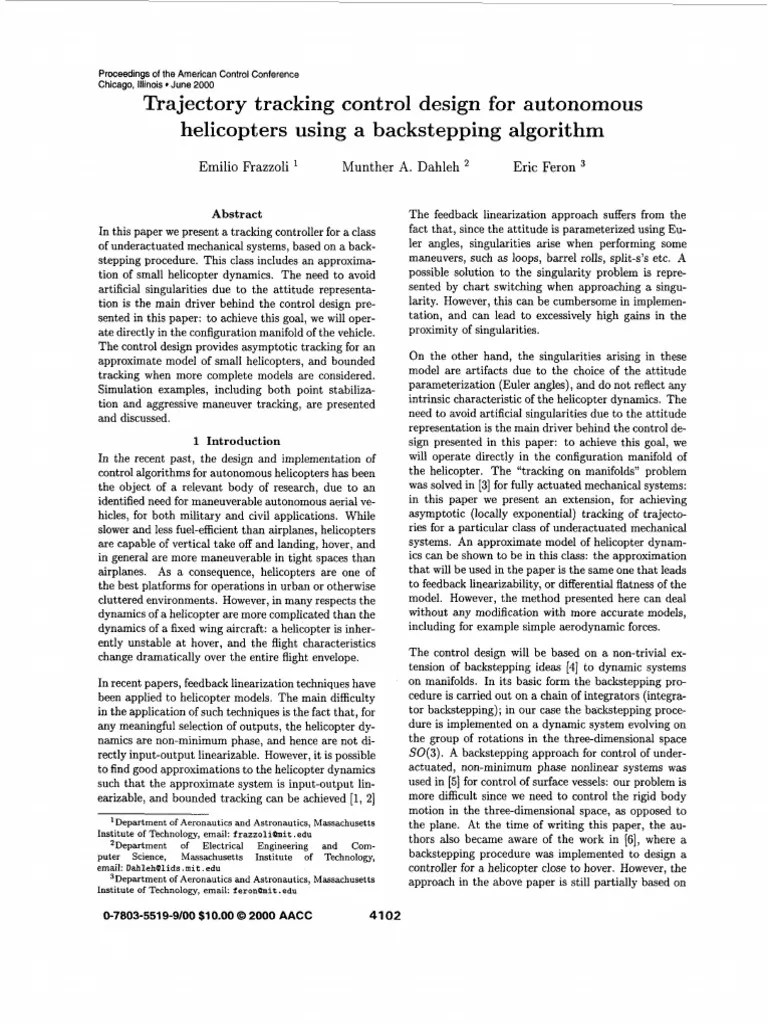 4 - Trajectory Tracking Control Design For Autonomous Helicopters Using A Backstepping Algorithm ...