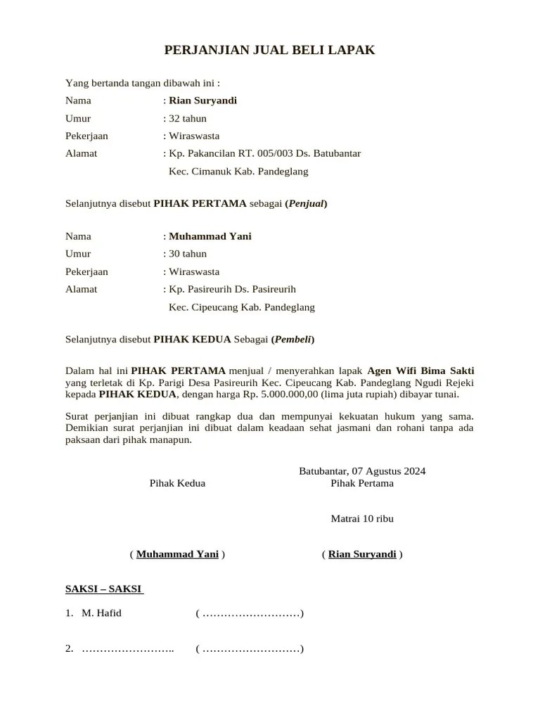 Perjanjian Jual Beli Lapak | PDF
