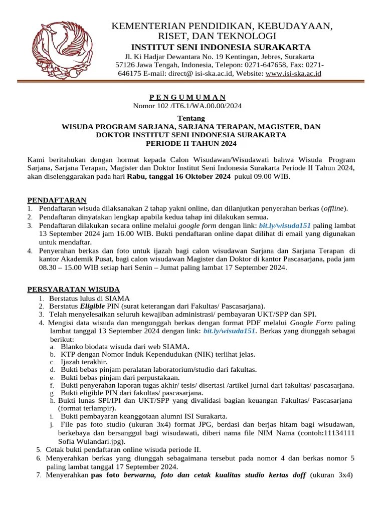 Pengumuman Wisuda Periode II Tahun 2024. | PDF