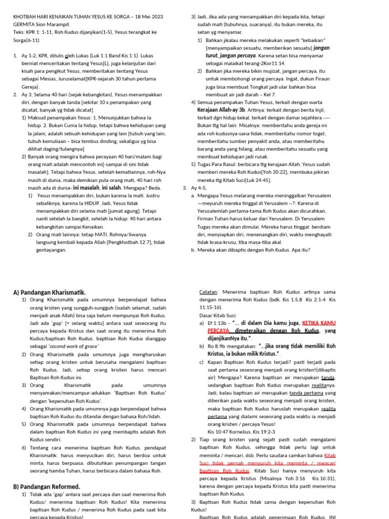 KHOTBAH HARI KENAIKAN TUHAN YESUS KE SORGA, KPR 1 | PDF