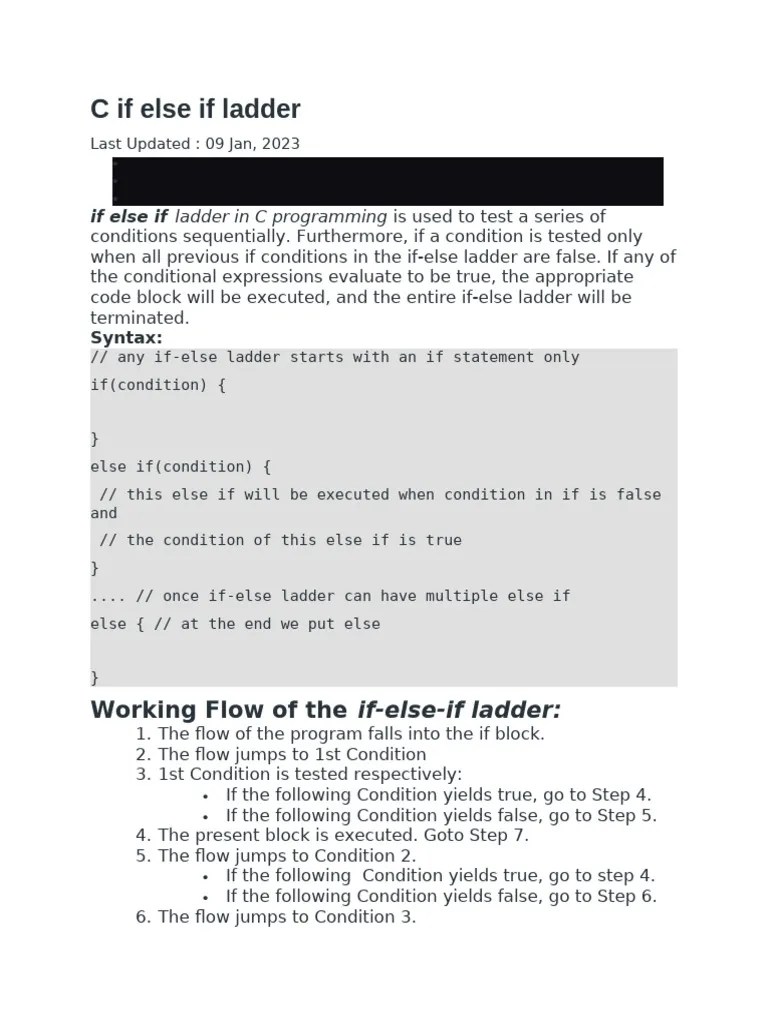 C If Else If Ladder AND SWITCH STATEMENT | PDF