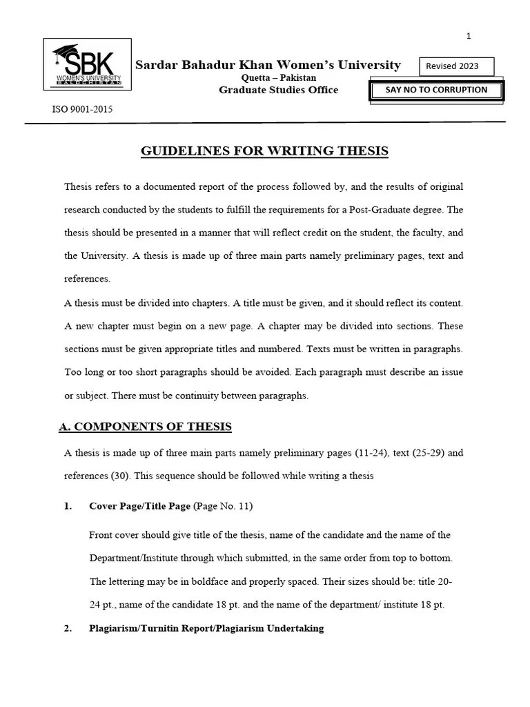 Guidelines For Thesis Writing | PDF