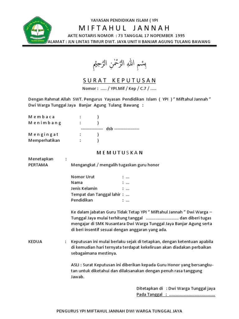 contoh surat keterangan mengajar dari yayasan.contoh surat pernyataan menjadi pengurus yayasan. Format Sk Guru Yayasan