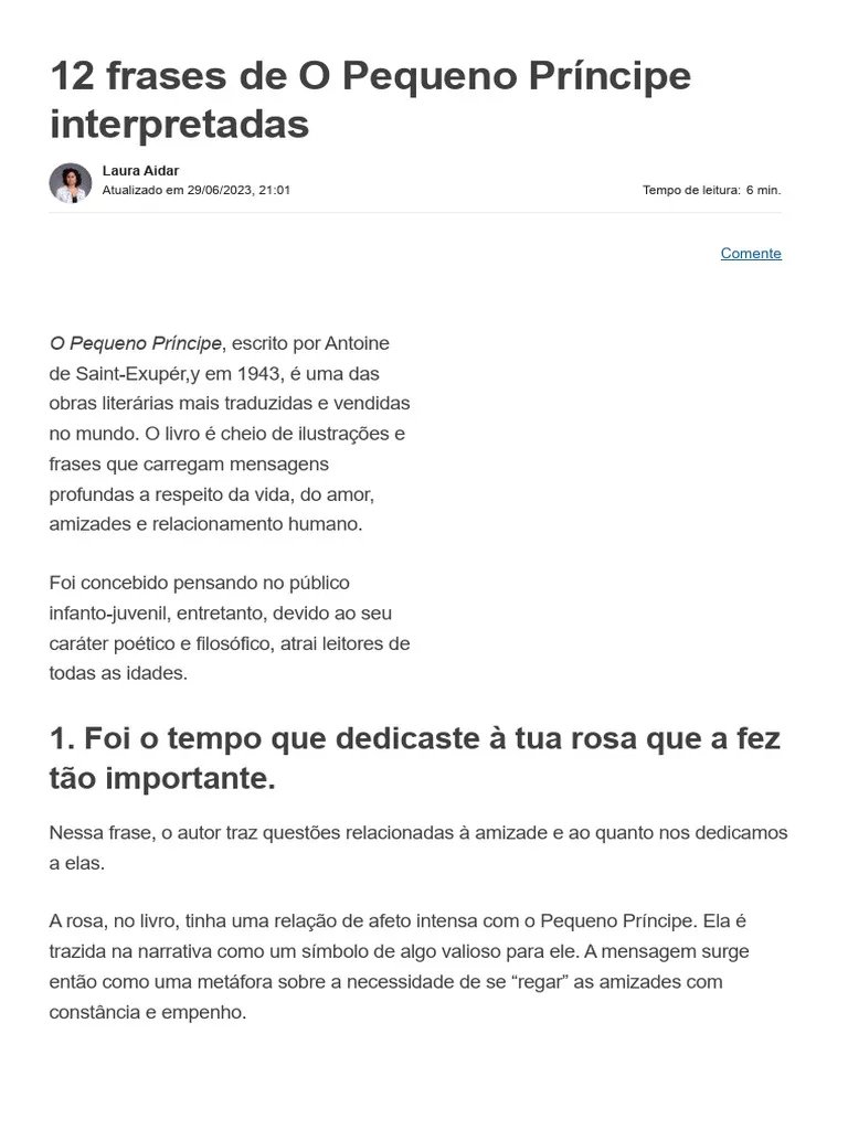 12 Frases de O Pequeno Prncipe Interpretadas - Cultura Genial  PDF.