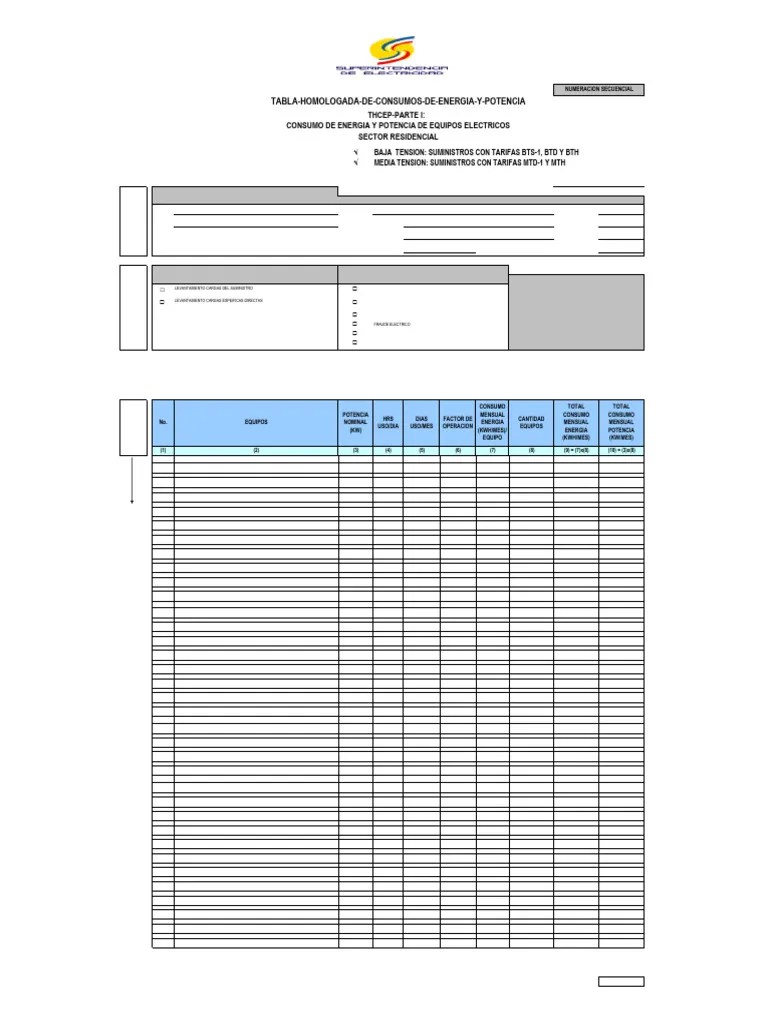 Tabla De Consumo Electrico | PDF