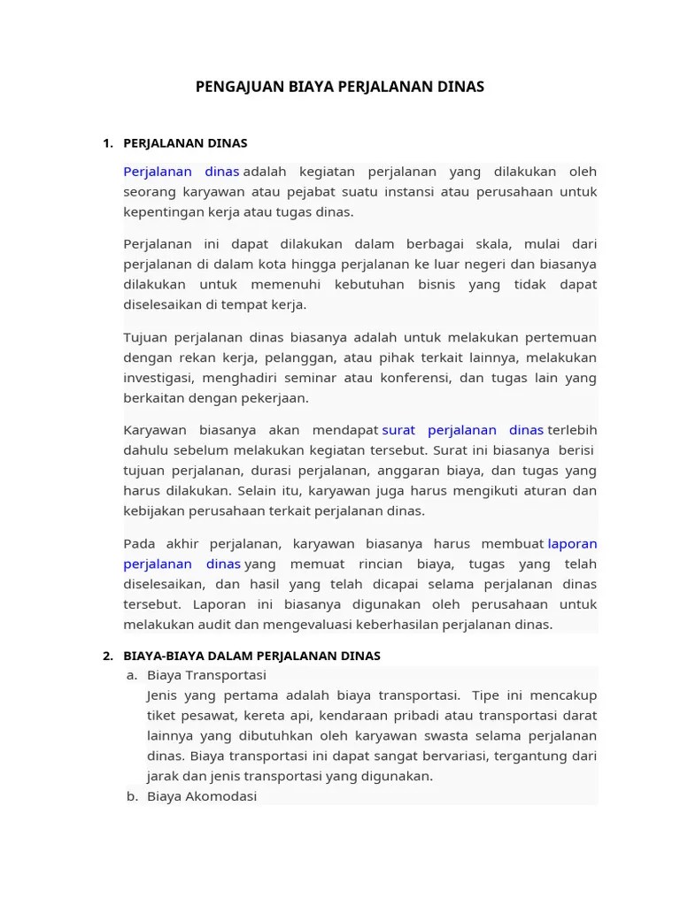 Pengajuan Biaya Perjalanan Dinas | PDF