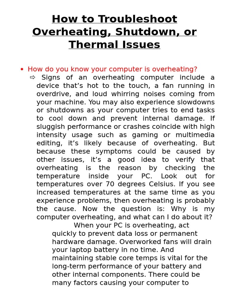 How To Troubleshoot Overheating PC | PDF