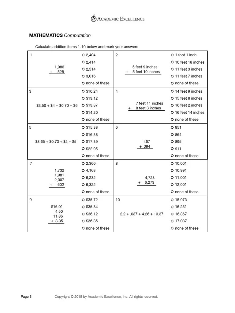 Math Computation Worksheets Grade 5 | PDF