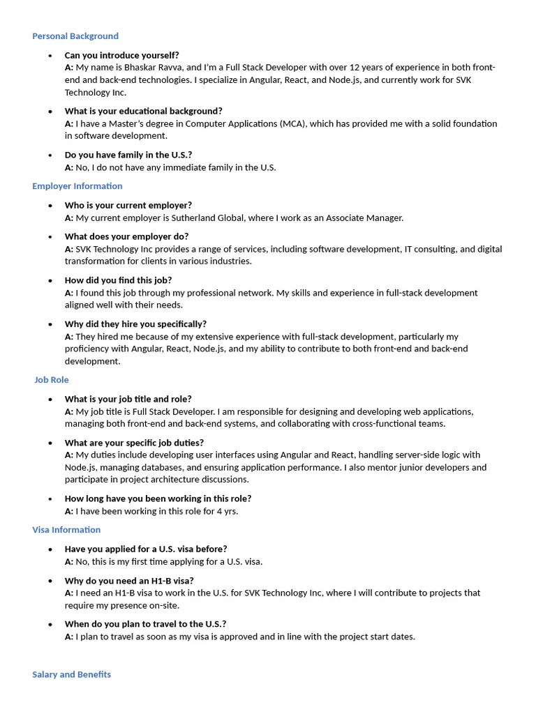 US Visa Interview Questions & Answers | PDF