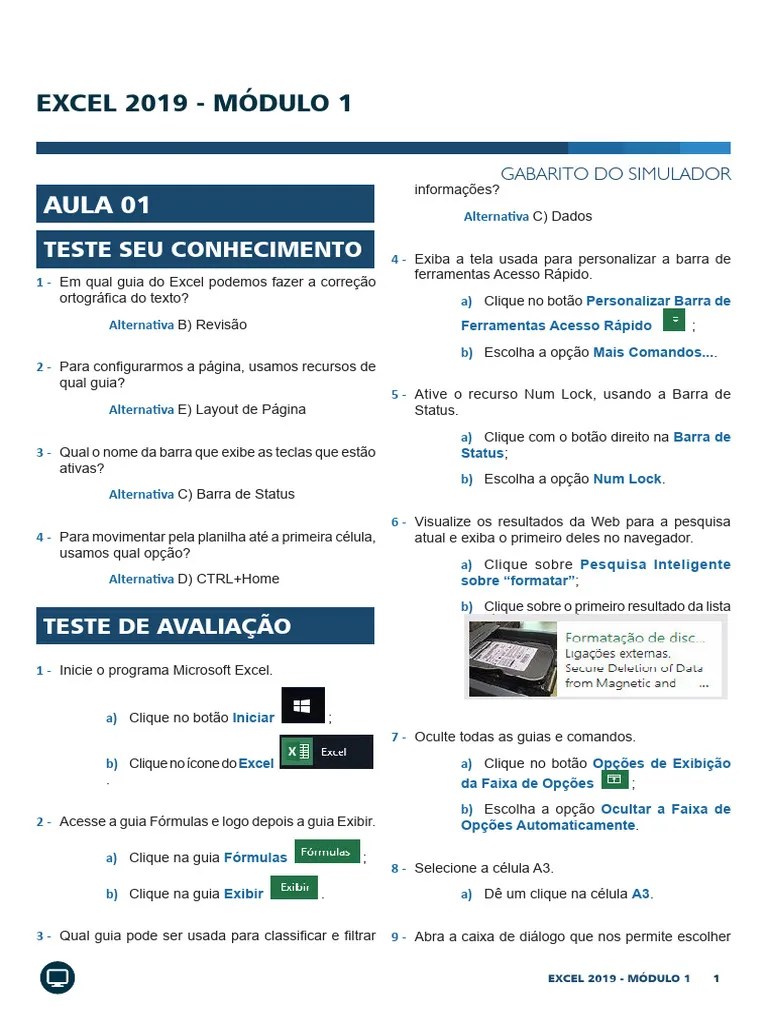Gabarito Do Simulador - Excel 2019 - Modulo 1 | PDF