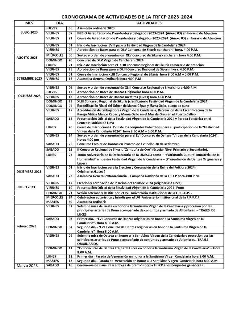 Cronograma 2023 - 2024 | PDF