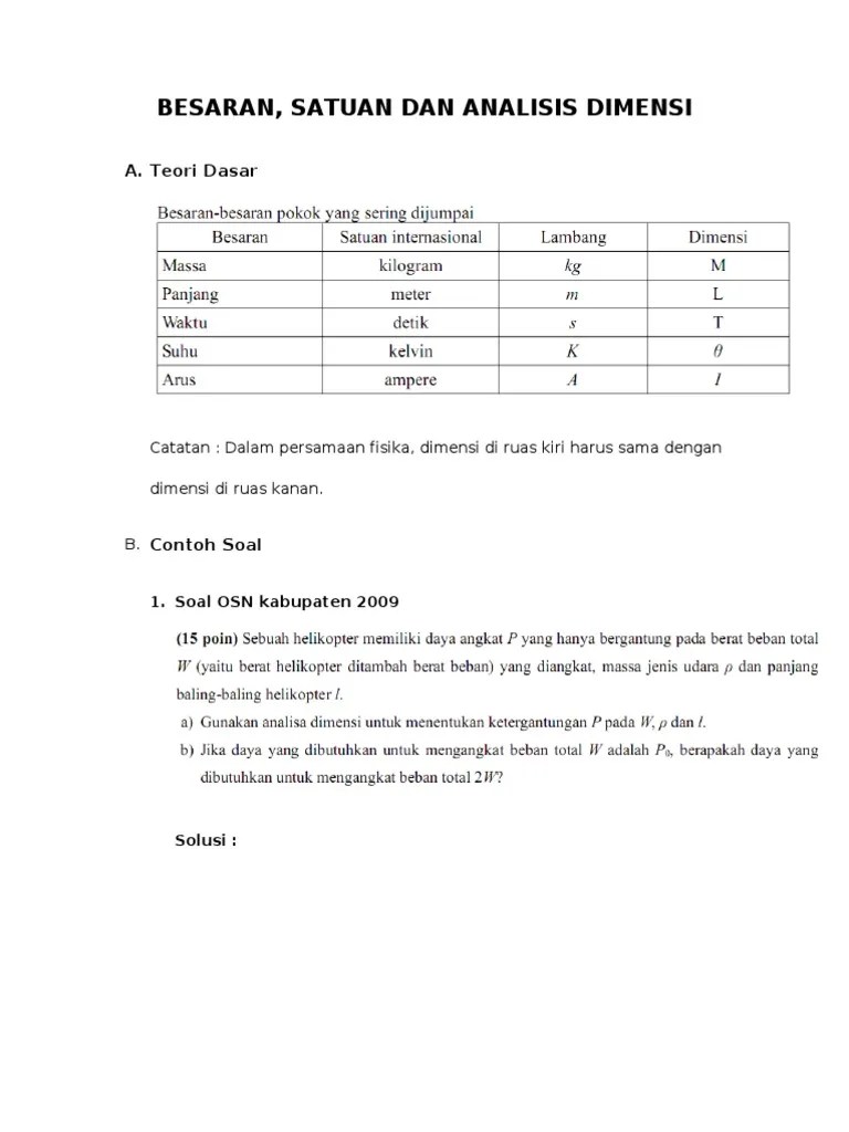 Berikut contoh soal besaran pokok beserta pembahasannya lengkap. Besaran Satuan Dimensi Pdf