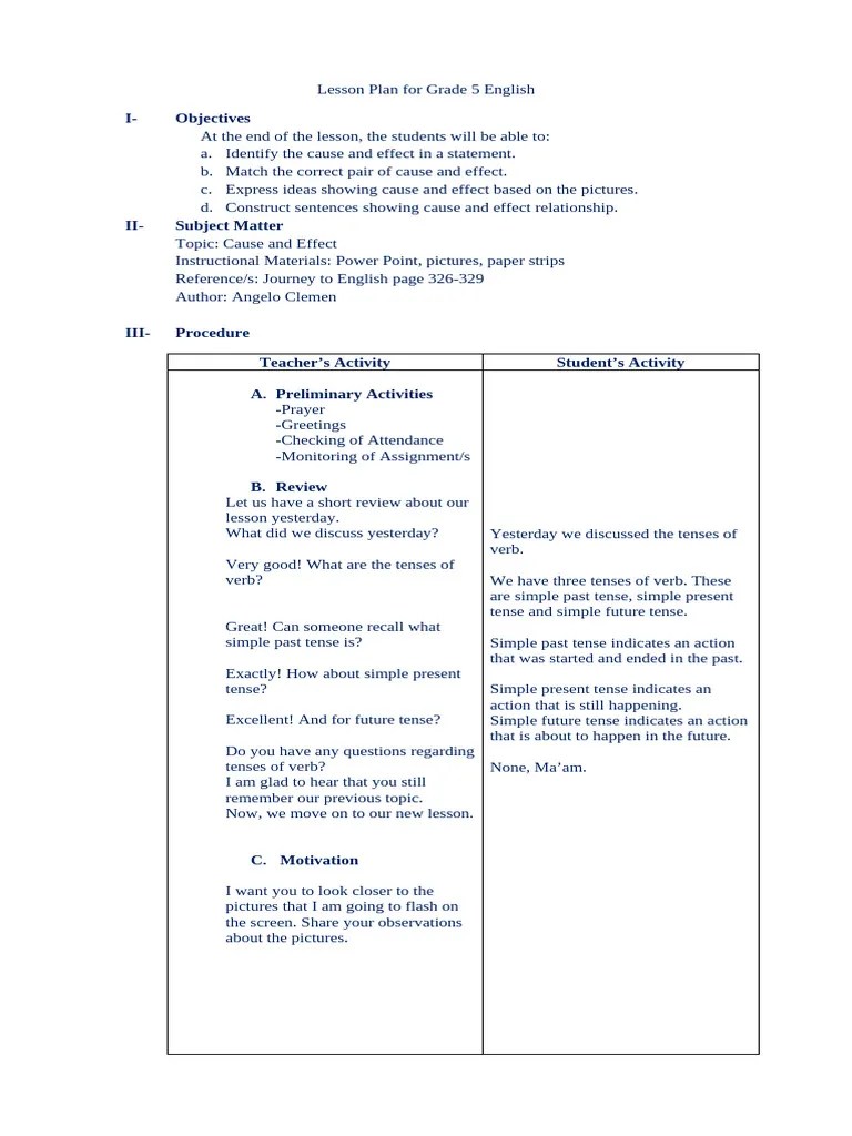 Cause And Effect Detailed Lesson Plan | PDF