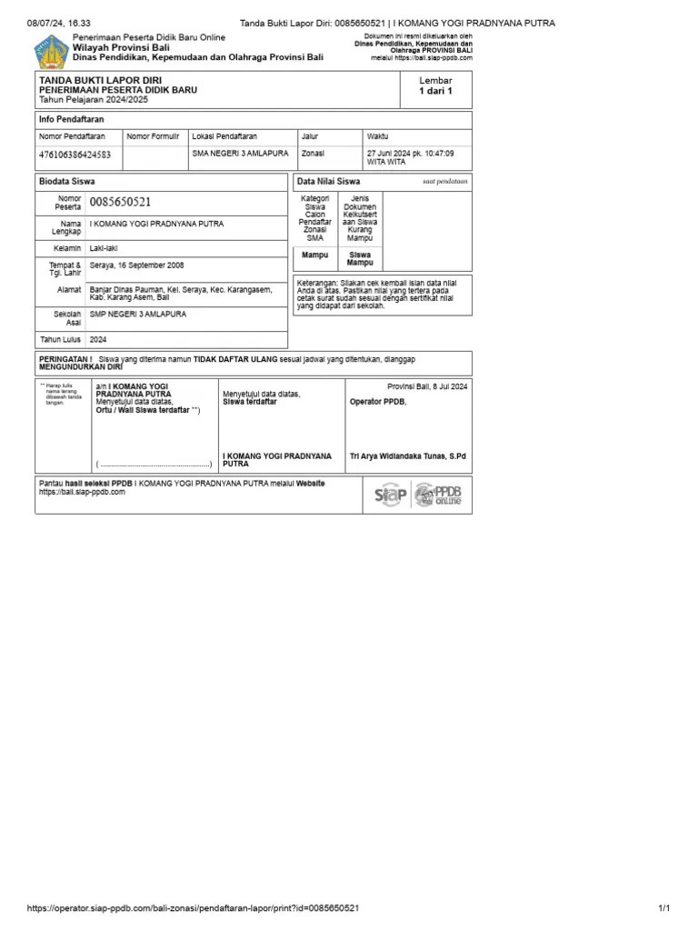 12 Tanda Bukti Lapor Diri - 0085650521 - I KOMANG YOGI PRADNYANA PUTRA | PDF