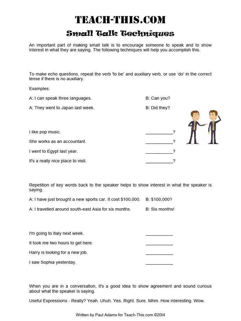 Small Talk Techniques | PDF | Question | Linguistics