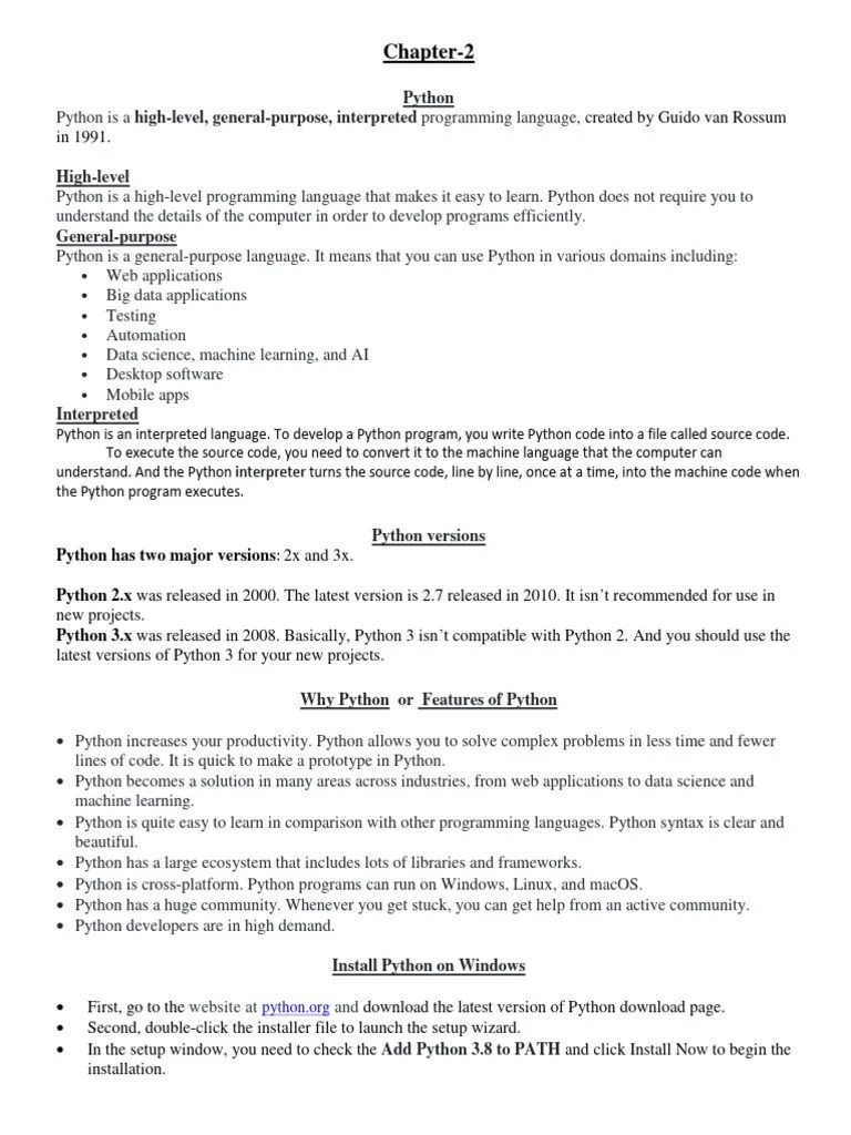 Chapter-2 Introduction Of Python | PDF