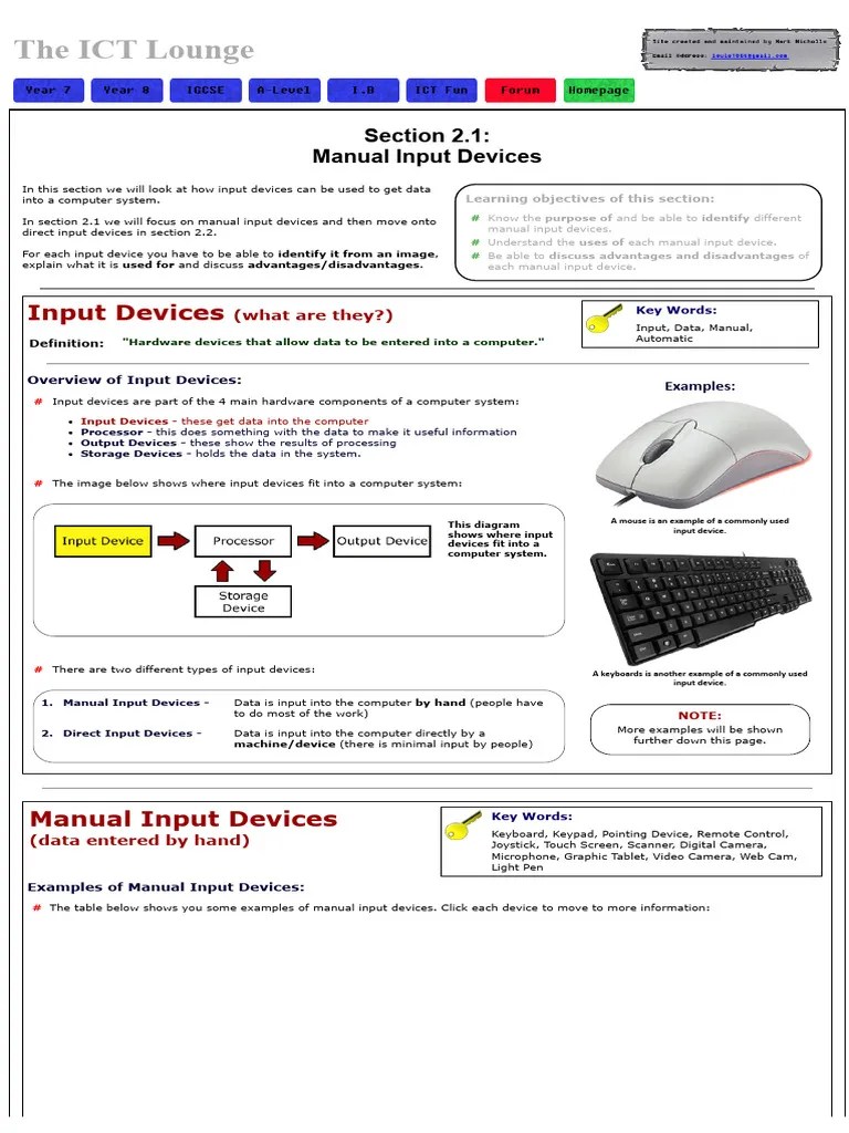 IGCSE ICT - Manual Input Devices | PDF | Image Scanner | Computers