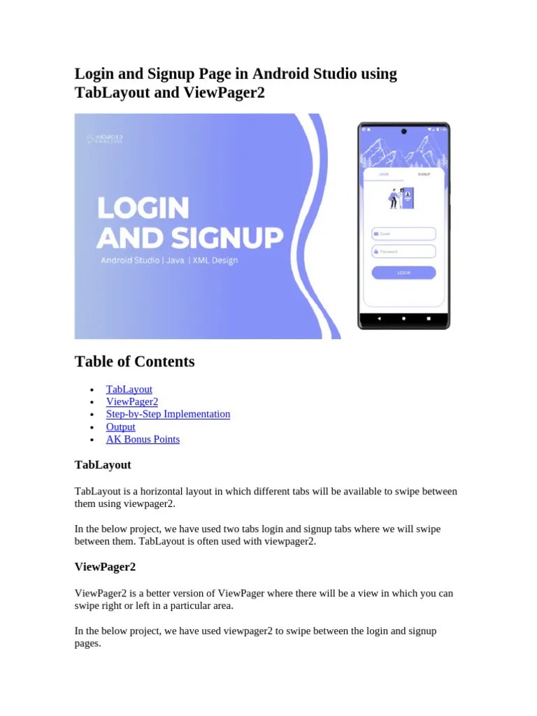 Login And Signup Page In Android Studio Using TabLayout And ViewPager2 ...