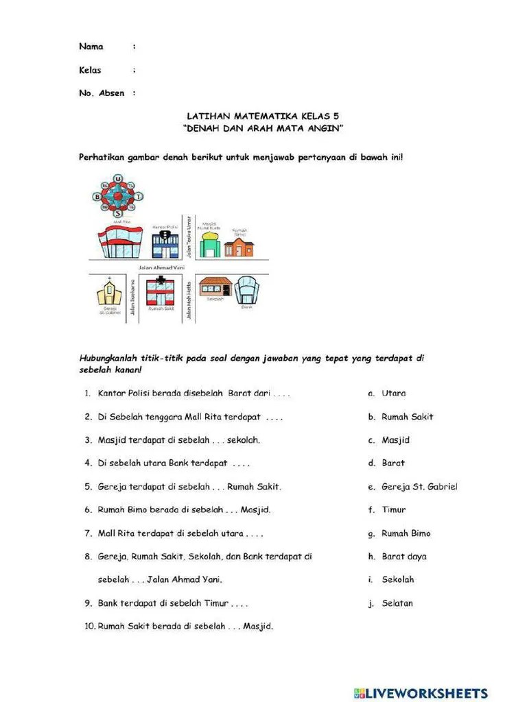 Denah Dan Arah Mata Angin Interactive Worksheet | PDF