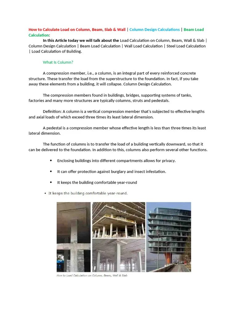 How To Calculate Load On Column Pdf Beam Structure Structural Load