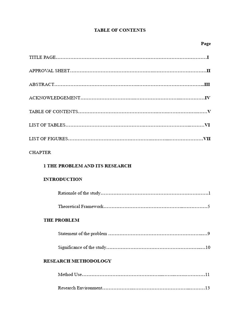 Research Table Of Contents Sample | PDF