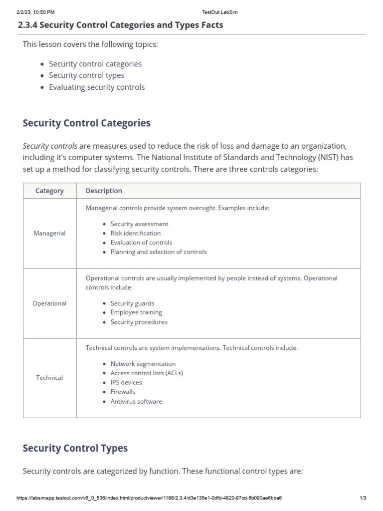 2.3.4 Security Control Categories And Types Facts | PDF