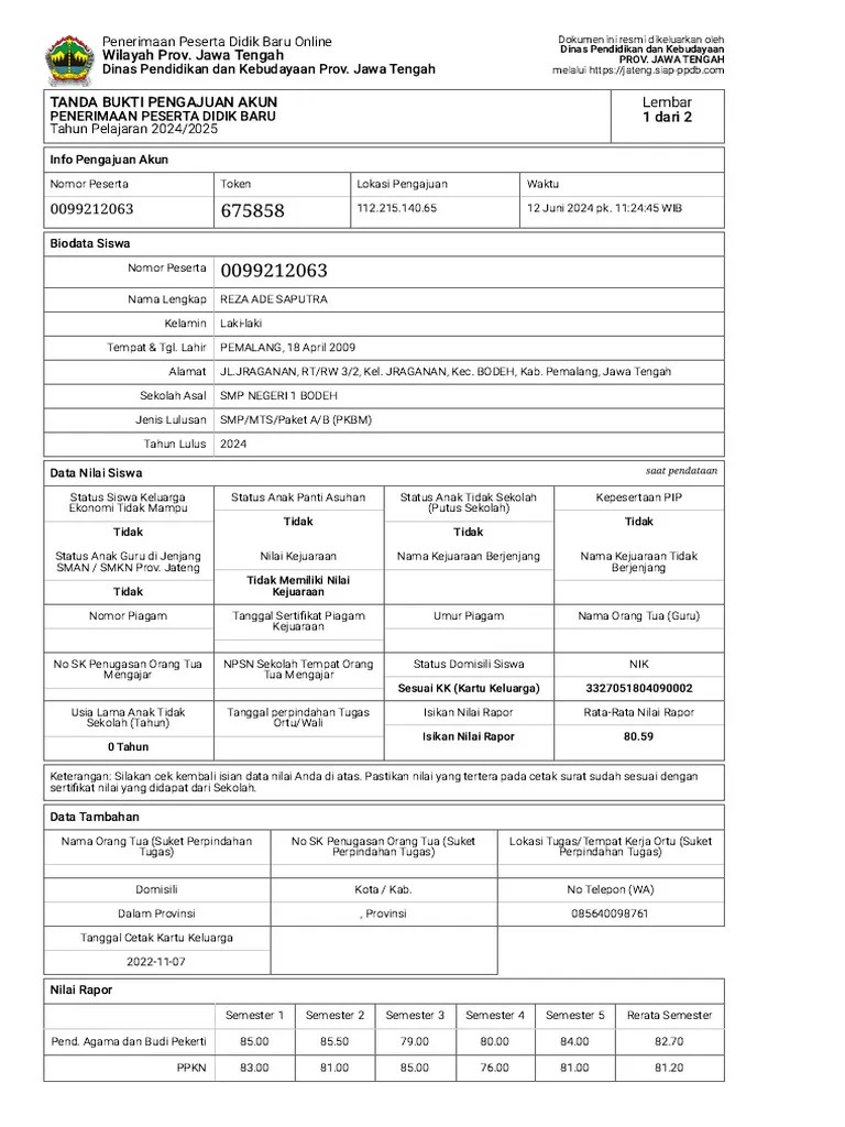 Tanda Bukti Pengajuan Akun_ 0099212063 _ REZA ADE SAPUTRA | PDF