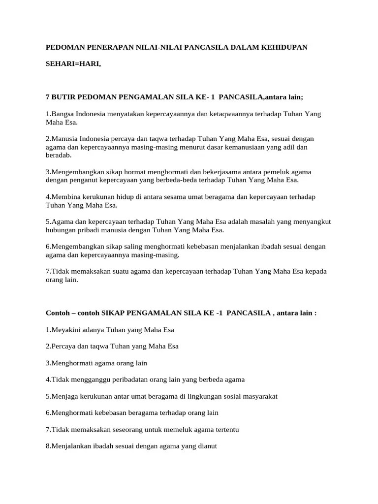 Pedoman Penerapan Nilai-Nilai Pancasila Dalam Kehidupan Sehari-Hari | PDF
