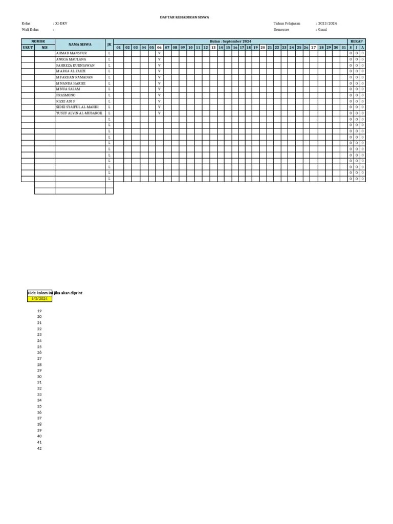Membuat Absensi Siswa Otomatis Di Microsoft Excel NEW | PDF
