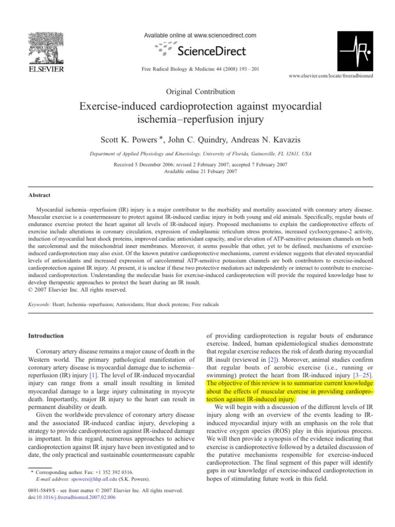 Exercise-induced Cardioprotection Against Myocardial Ischemia-reperfusion Injury | PDF
