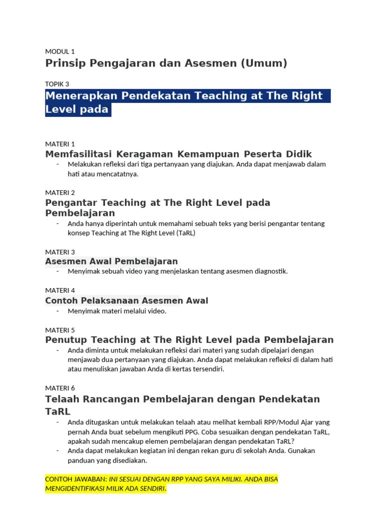 Modul (1) Prinsip Pengajaran Dan Asesmen Umum Topik (3) Menerapkan ...