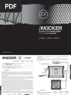 1,2 2,2 xs62 (6) подаваемая мощность (вт, rms) 300 частотный диапазон (гц). Ampli Kicker 1000 1 Pdf Amplifier Loudspeaker
