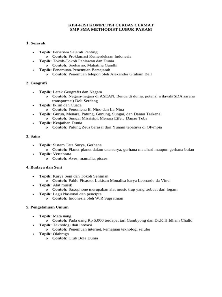 KISI-KISI, STRUKTUR UMUM PERTANDINGAN DAN PENILAIAN CERDAS CERMAT | PDF