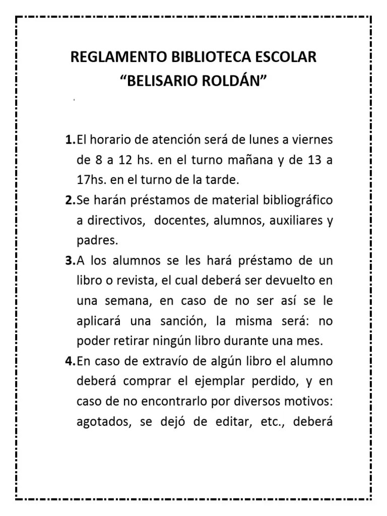 REGLAMENTO BIBLIOTECA ESCOLAR | PDF