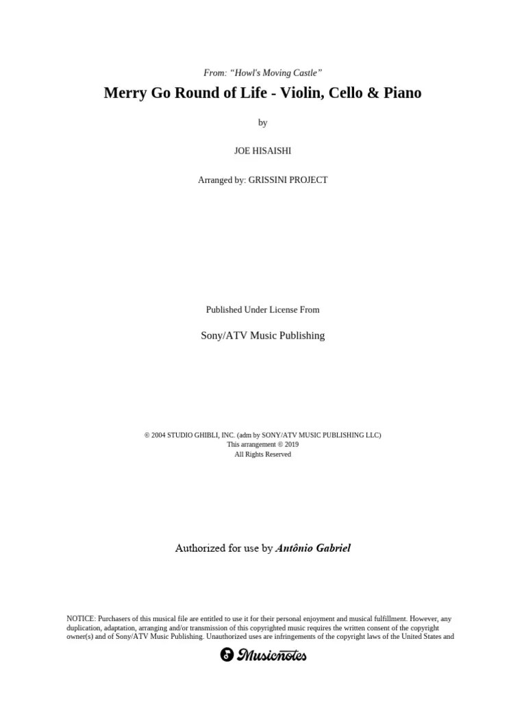Merry Go Round Of Life - Violin, Cello & Piano - G Minor - MN0239121 | PDF | Intellectual Works ...
