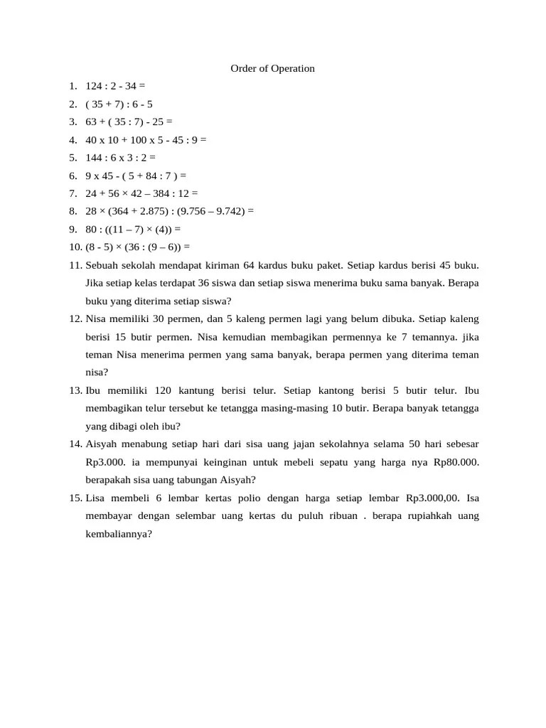 Math Order Of Operation | PDF