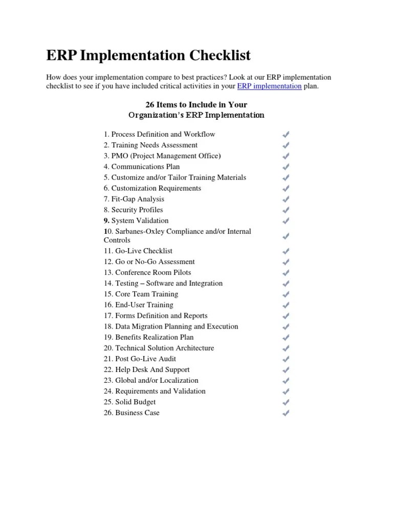 ERP Implementation Checklist | PDF | Enterprise Resource Planning ...