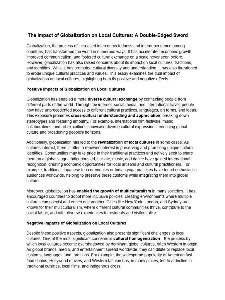 The Impact Of Globalization On Local Cultures - A Double-Edged Sword | PDF