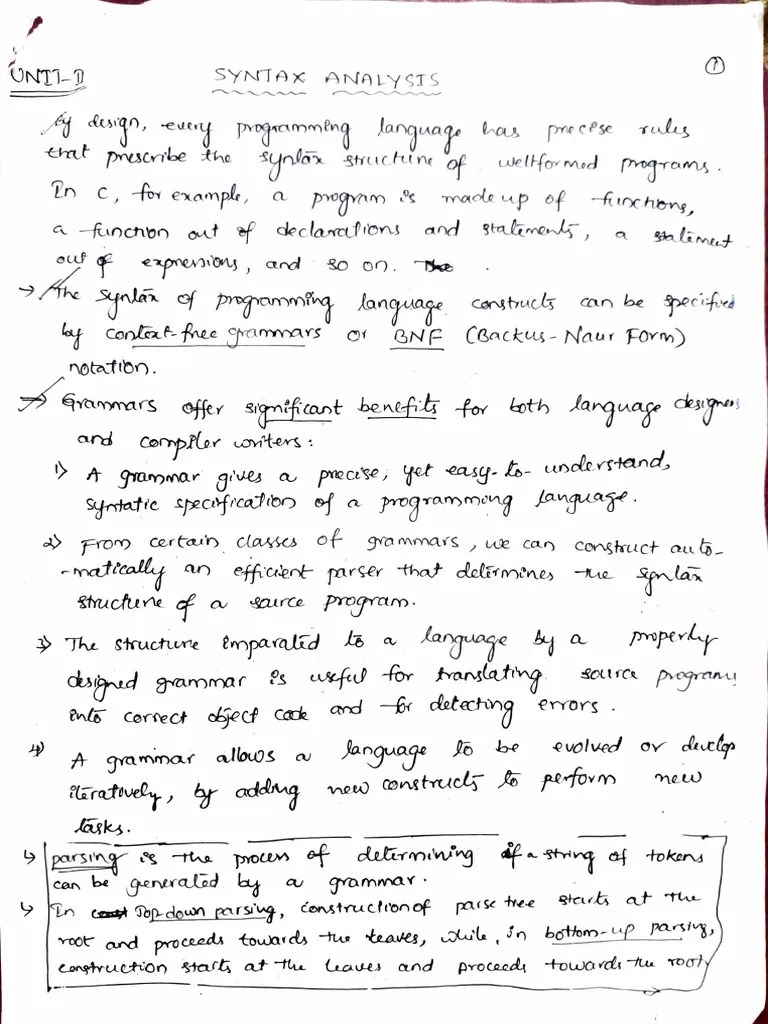 UNIT-2 (SYNTAX ANALYSIS - Top-Down & Bottom-Up Parsing) | PDF
