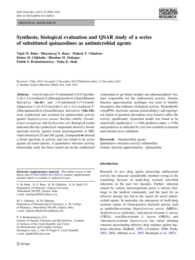 Synthesis, Biological Evaluation And QSAR Study Of A Series | PDF