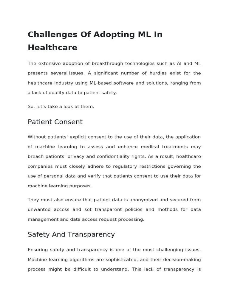 Challenges Of Adopting ML In Healthcare | PDF
